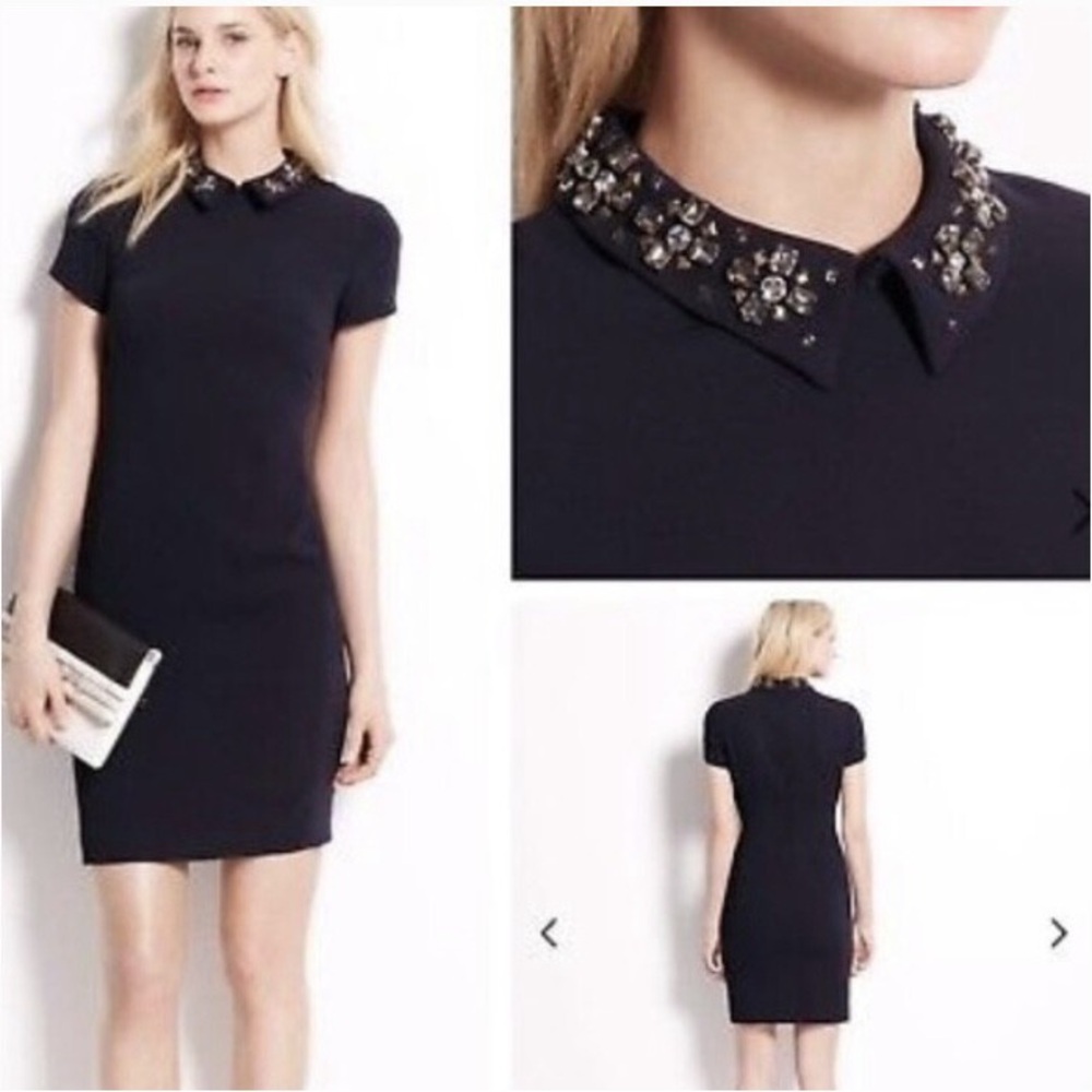 Ann Taylor Navy Dress with Embellished Collar size 4